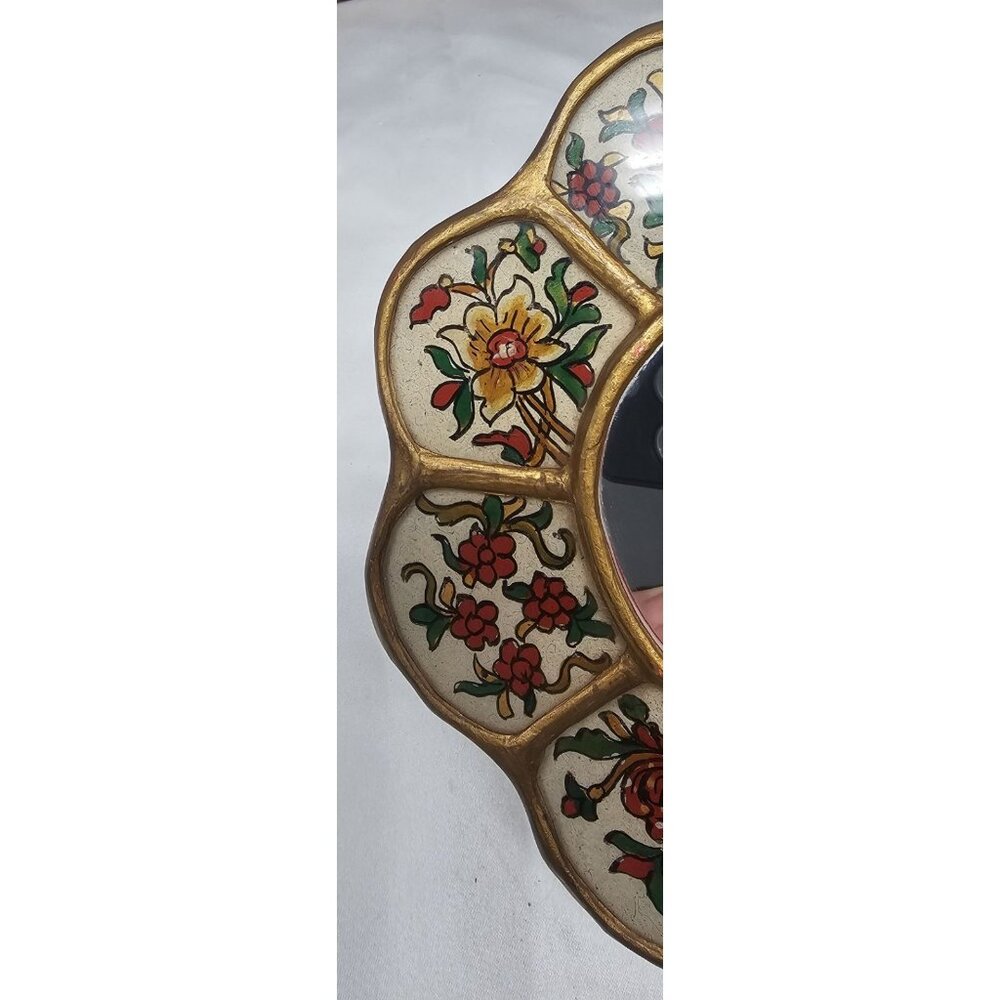 Peruvian Reverse Painted Wall Mirror Glass Handcrafted Peru Floral 6" Victorian - Picture 4 of 10